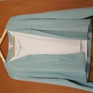 Sweater set! Sea glass green cardigan, ivory tank with beaded embellishments.